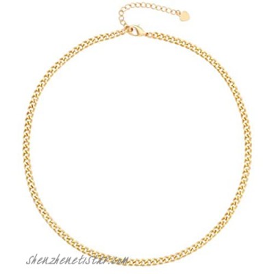 18k Gold Paperclip Chain Choker Satellite Chain Lava Bead Pendant Necklace Dainty Jewelry for Women 16''