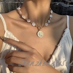 Coin Pearl Choker Necklace Baroque Cultured Handpicked Pearl 18K Gold Plated Bead Ball Chain Coin Charm Pendant Vintage Jewelry Gifts for Women Men