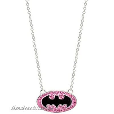 DC Comics Batgirl Silver Plated Black Logo Rose Crystal Pendant 18"