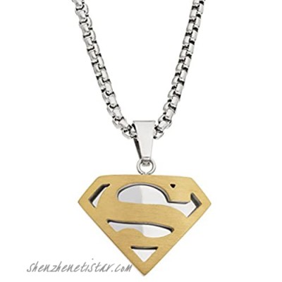 DC Comics Superman Jewelry for Men Stainless Steel Two Tone Pendant Necklace 22” Chain