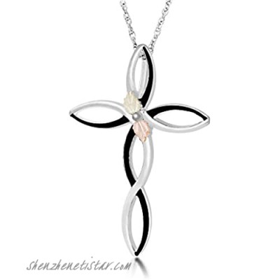 Infinity Cross Pendant Necklace Sterling Silver 12k Green and Rose Gold Black Hills Gold Motif 18''