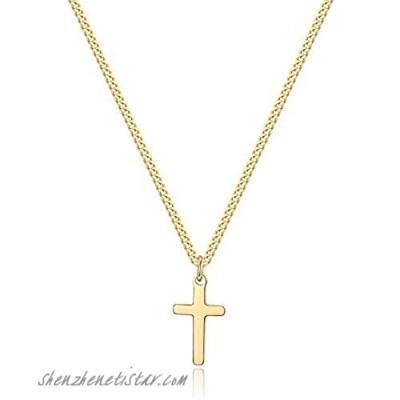 Joxevyia Cross Necklace for Boy 14K Gold Filled Stainless Steel Small Cross Pendant with Cuban Chain Necklace Simple Faith Jewelry for Men Women Girls 16-24 Inches