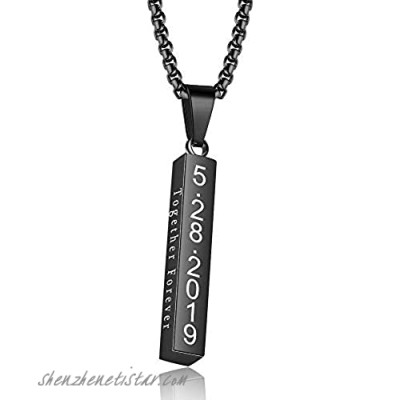 Lam Hub Fong Personalized Men's Name Bar Necklace for Men Stainless Steel Necklace Engraved Initial Name Vertical Bar Necklace for Men Birthday Gifts for Boyfriend
