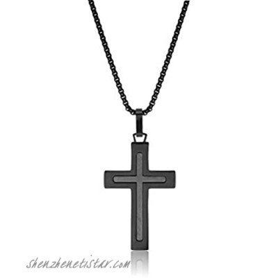 Metro Jewelry Men's Black Ion Plated Stainless Steel Layered Cross Pendant - 24 Inch Box Chain