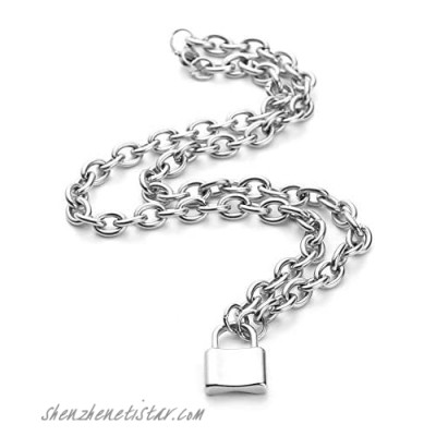 Molike Stainless Steel Simple Personality Punk Love Lock Pendant Necklace for Men Women Fashion Jewelry Gift