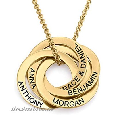 MyNameNecklace Custom Engraved Russian Ring Round Circle Necklace with 5 Rings for Women-Personalized Sterling Silver 925 Jewelry