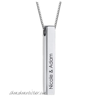 MyNameNecklace Personalized Engraved 4-Sided Vertical 3D Bar Necklace Pendant- Nameplate Custom Made Text- Precious Metals Sterling Silver and Gold Jewelry Mother’s Day Gift