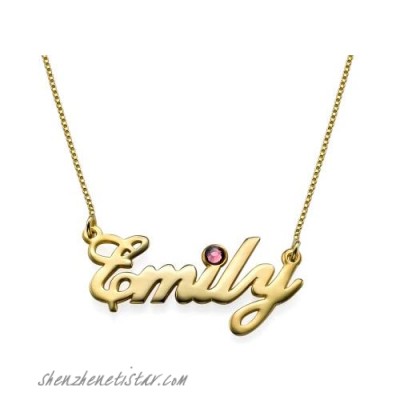 MyNameNecklace Personalized Name Necklace with Birthstone-Custom Pendant Precious Metals Nameplate Jewelry Gift for Women- Girl- Teen's
