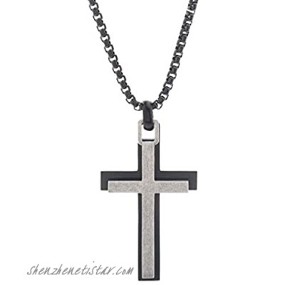 Steve Madden Stainless Steel 28 Inch Box Chain Double Cross Pendant Necklace for Men