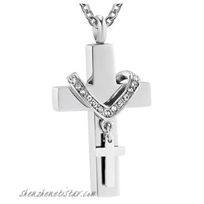 TCHYUN Mens Womens Black Cross Urn Necklaces for Ashes Pet Daughter Mom Dad Papa Son Cremation Memorial Rose Gold Silver Plated Pendant Stainless Steel Keepsake Jewelry