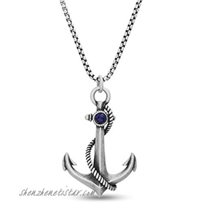 TwoBirch Nautical Anchor Necklace for Men Stainless Steel Vintage Navy Anchor Pendant with Chain 24 Inches