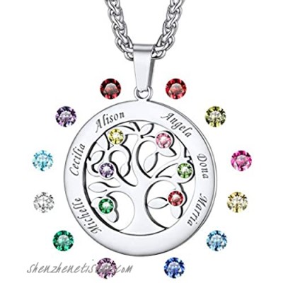 U7 Mother Necklace Personalized Engrave Name Jewelry|2/3/4/5/6/7 Children Friend Family Names Necklace with Birthstone for Women Girls Pendant for Mom Grandma Wife