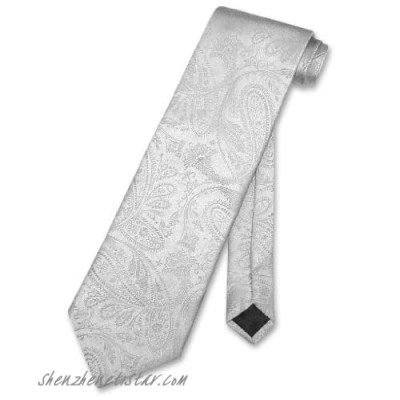 Vesuvio Napoli NeckTie SILVER GREY Color Paisley Design Men's Gray Neck Tie Silver Gray Grey One Size