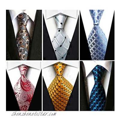 Wehug Lot 6 PCS Men's Ties Silk Tie Woven Necktie Jacquard Neck Ties Classic Ties For Men style020