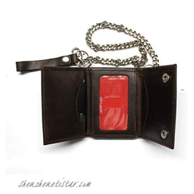 4 1/4 Inch Leather Trifold Biker Wallet with Chain - Brown
