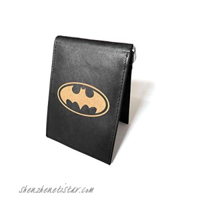Batman Logo Cowhide Leather Laser Engraved Engraving Minimalist Slim Money Clip Black RFID Blocking Front Pocket Leather Mens Wallets