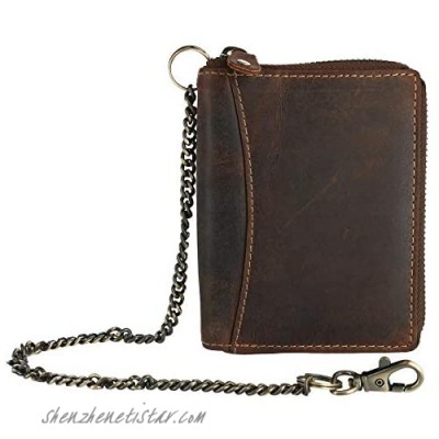 CTM Men's Hunter Leather Zip-Around Bifold Chain Wallet