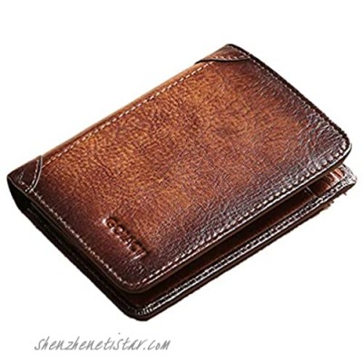 HANDAFA RFID Blocking Card Holder Slim Leather Wallet For Men Retro Money Clip(Brown One Size)