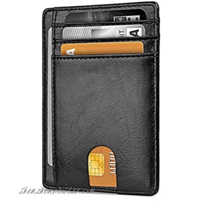 Microseven Slim Minimalist Front Pocket RFID Blocking Leather Wallet for Men Women (Black)